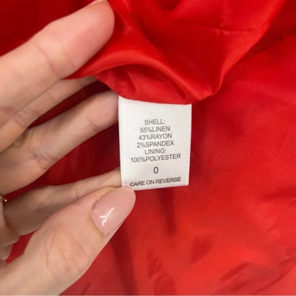 New York & Company Stretch Linen Blend Orange Tailored Peplum Blazer Size 0 - Picture 7 of 10